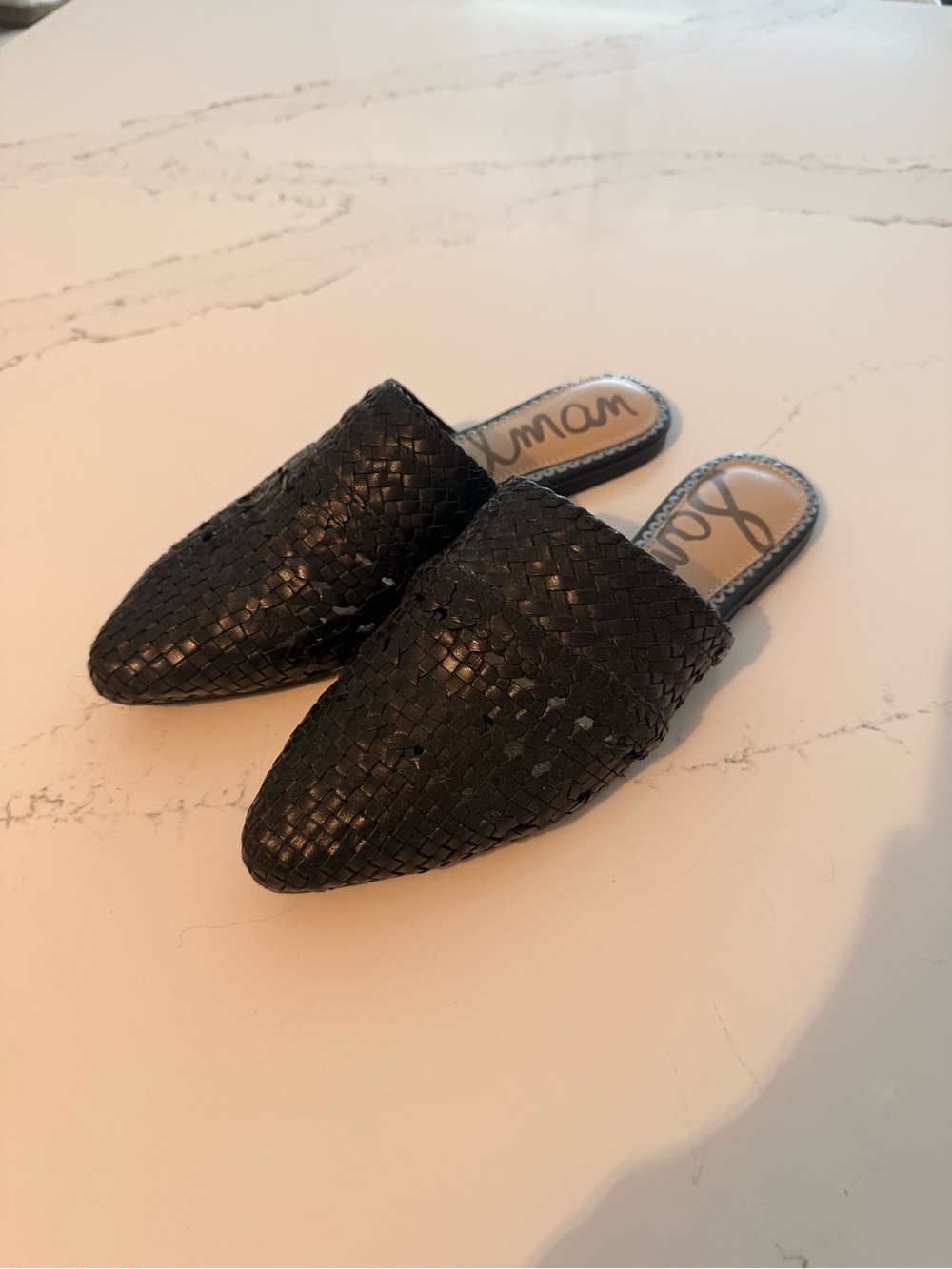 Sam Edelman Black Woven Pointed Mule Slides